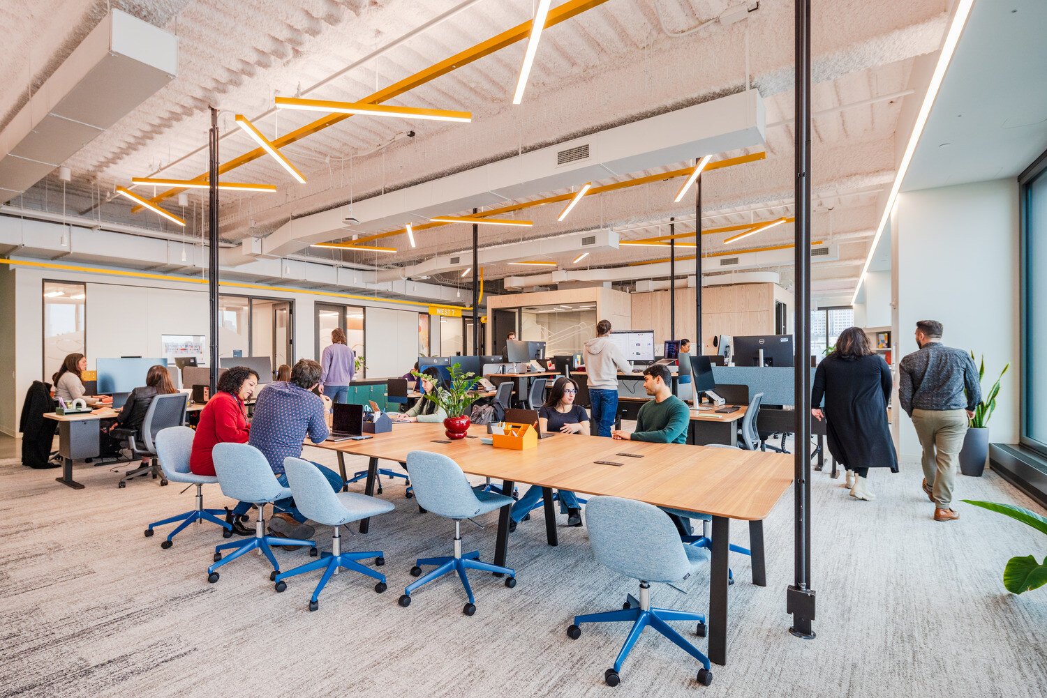 Open work and meeting space at Google's New York offices.