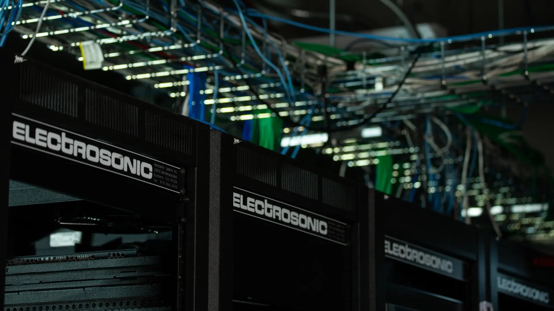 A close up view of Electrosonic built AV rack systems.