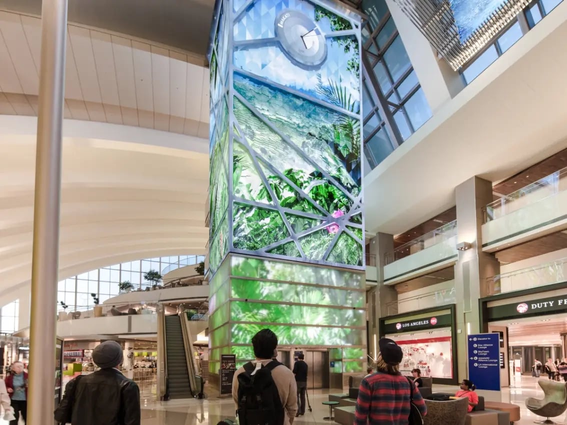 A massive LED tower supported by Electrosonic, showcasing expert AV installation and ongoing maintenance.