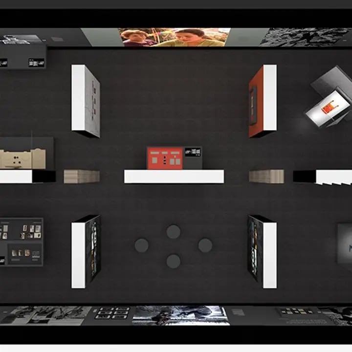 A functional floor plan of an upcoming museum exhibit space.