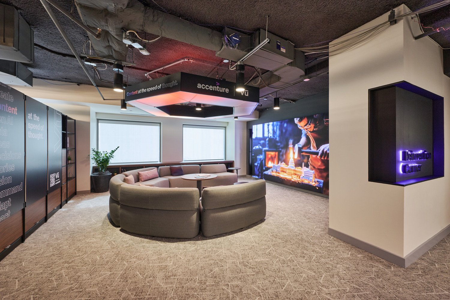 Circular chair with display screen in the front.