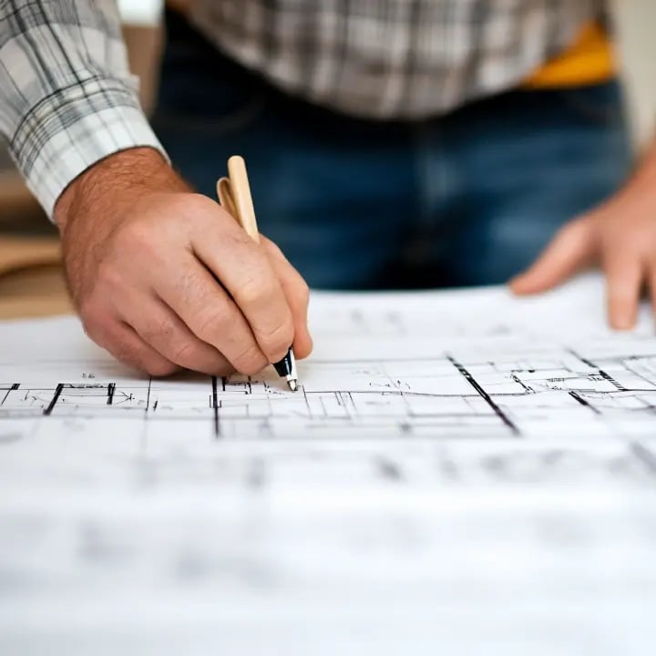 An Electrosonic employee reviewing drawings prior to a site installation of AV equipment.
