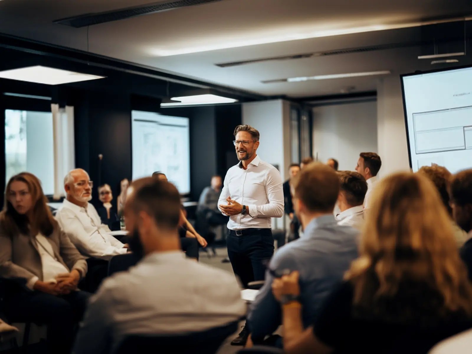 An Electrosonic service representative conducting a training session.