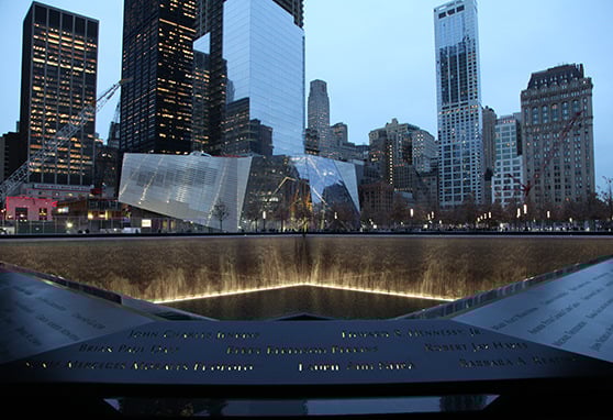 An image of Ground Zero at the National September 11 Memorial & Museum in New York City.