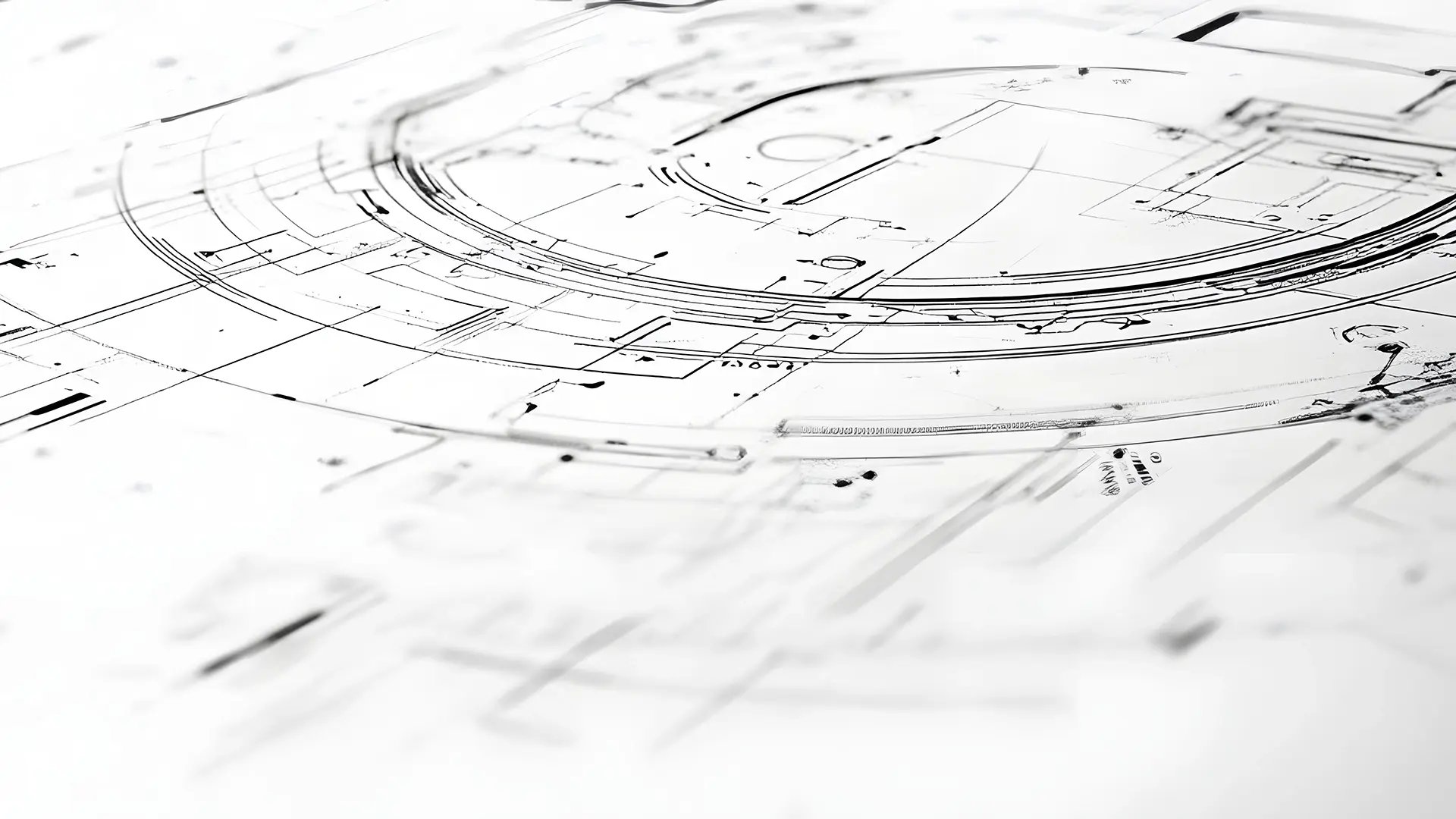 A simple drawing of a circular building with a white backdrop, focusing on the building's round architectural features.