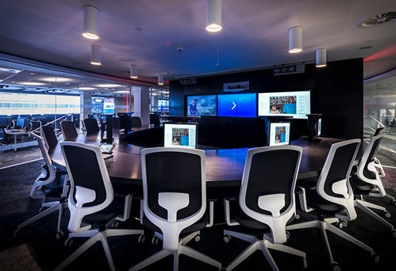 Circular meeting room in the heart of Barclays Global Command Centre.