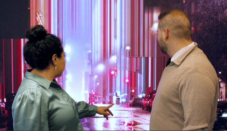 Interior collage showcasing a range of immersive digital installations, modern architectural elements and interactive media moments throughout the headquarters.