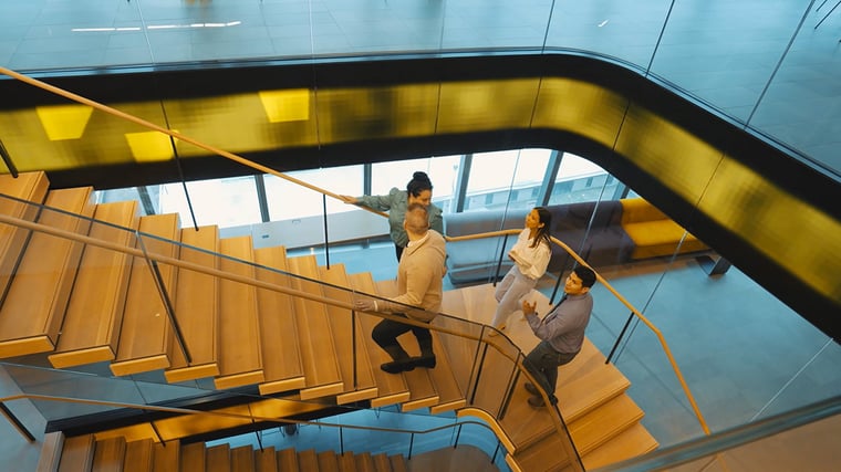 Staircases with LED visuals that interact with visitors’ movement as they ascend and descend.