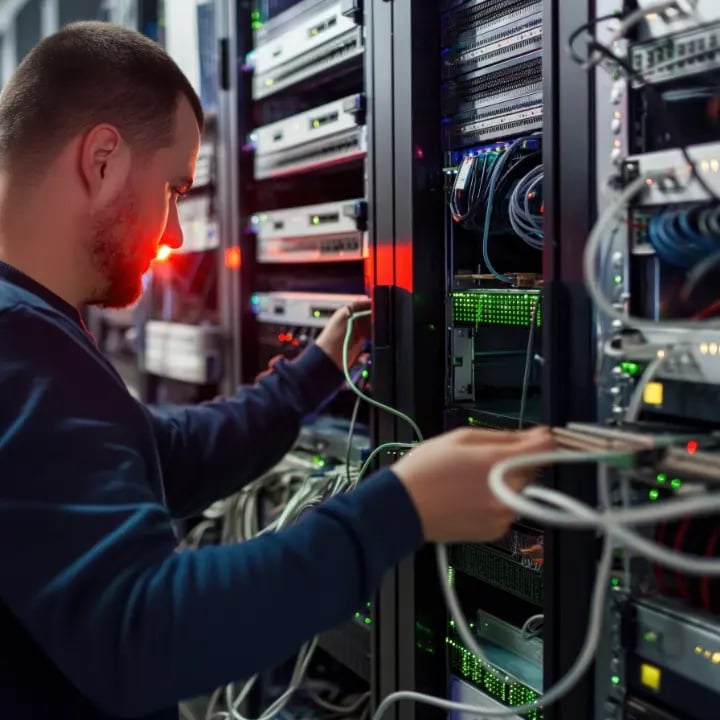 Electrosonic employees provide hands-on AV system support during an on-site service call.