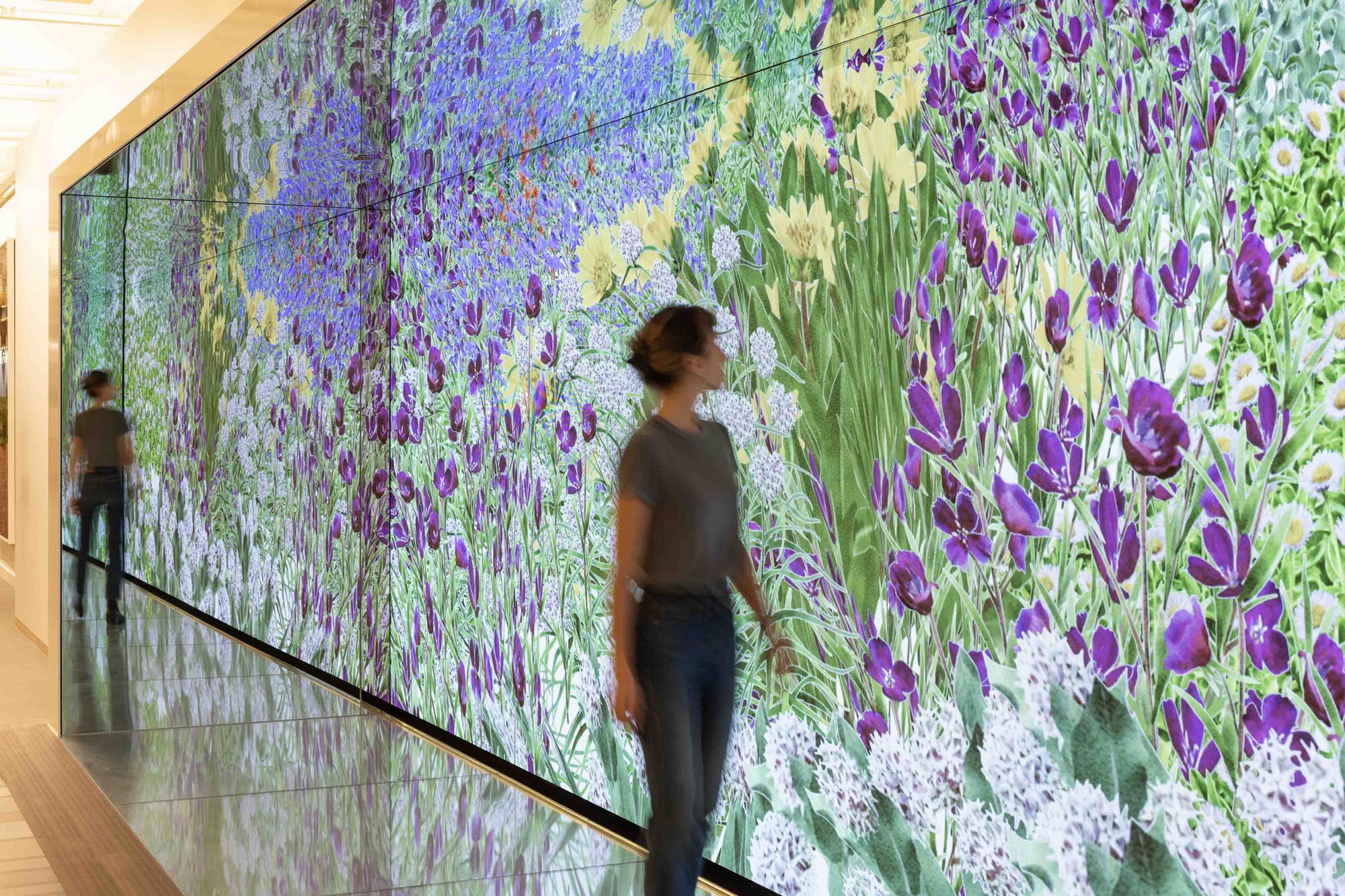Woman looking at LED wall.