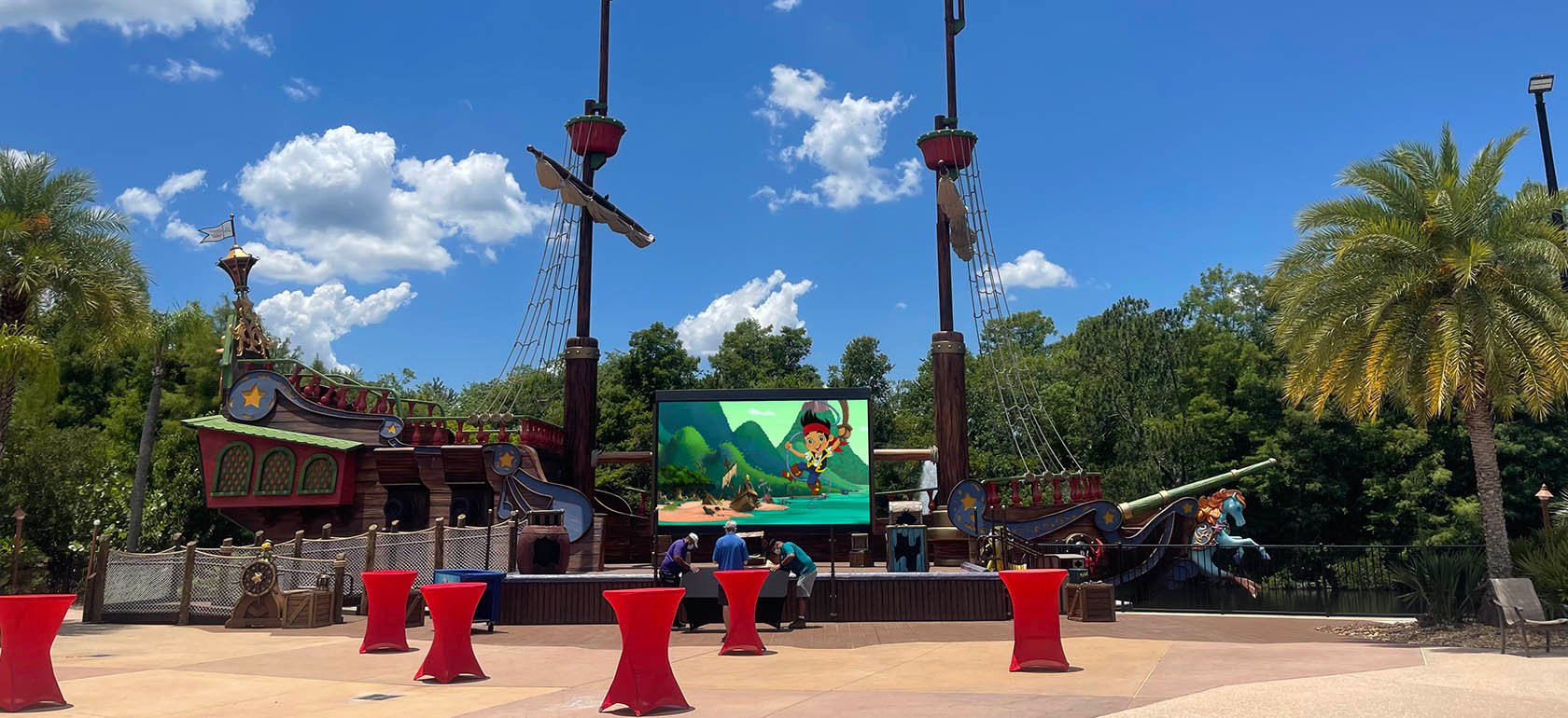 Video wall on a pirate ship at Give Kids the World.