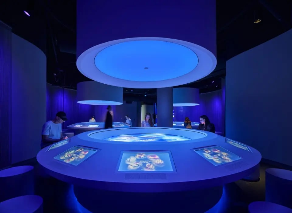 Guests to the Social Lab at the Museum of Tolerance in Los Angeles interacting with one of the many interactive exhibits.-1