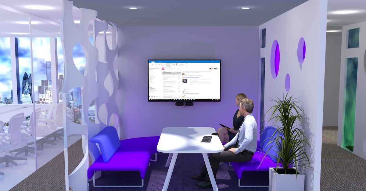 Video conferencing helps expand the reach of a modern huddle space. 