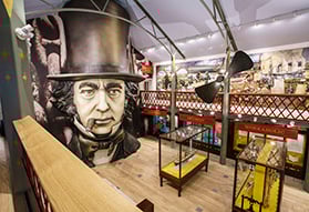 Main gallery including a large Brunel head at the Being Brunel Museum in Bristol.