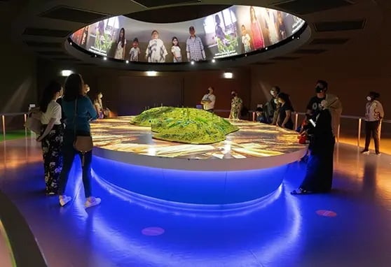 Multi-projector installation at one of Expo 2020 Dubais main exhibit spaces.