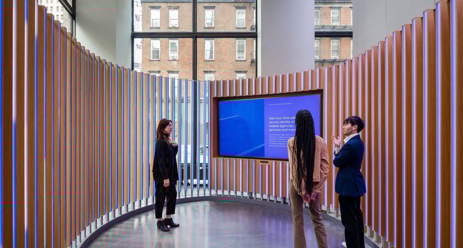 Customers being briefed at the Okta New York Experience Center.
