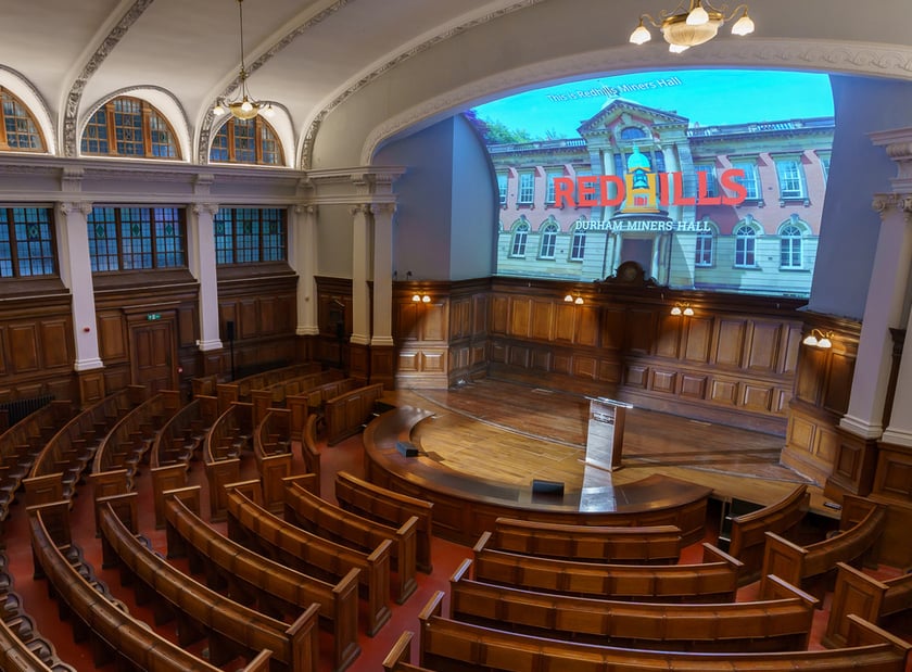 An upper angle of the Pitman's Hall with projection on the wall.