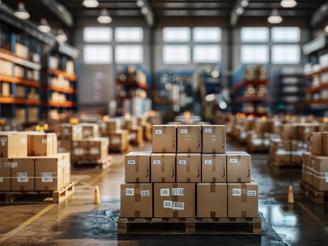 Rows of AV equipment fill a warehouse, organized for installation, maintenance and client projects.