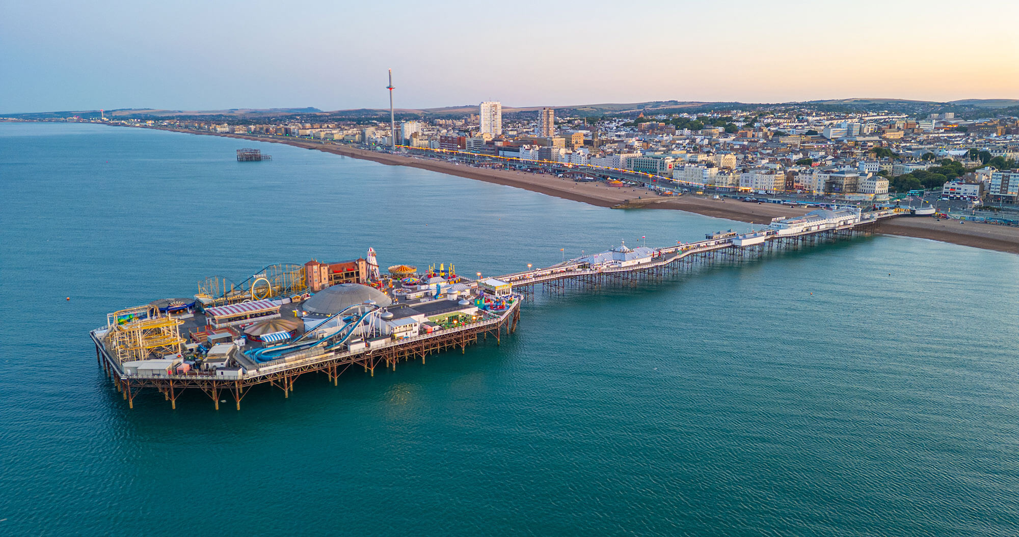 Sunrise view of Brighton palace pier in England