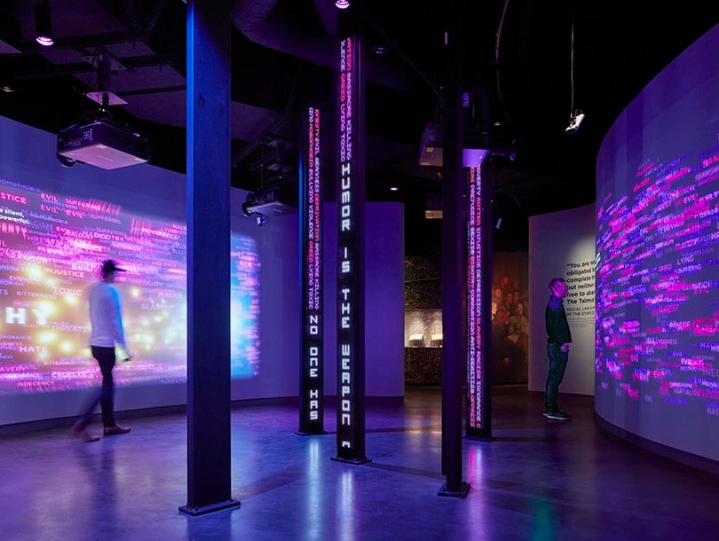 Guests walking through the Claudia and Nelson Peltz Social Lab at the Museum of Tolerance.