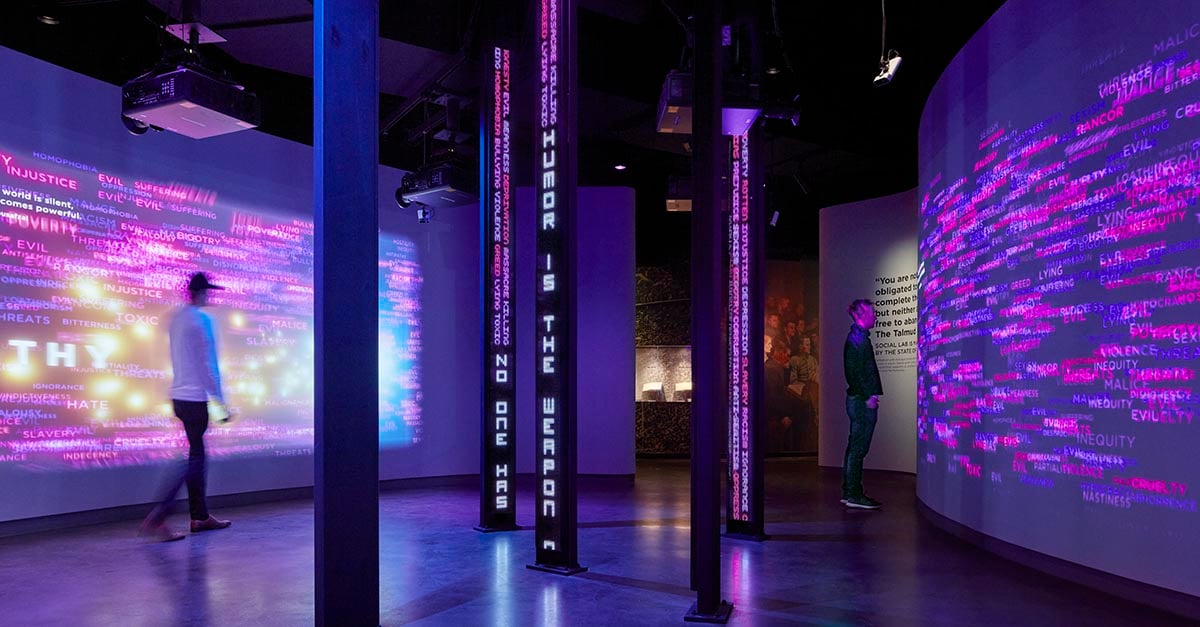 The Claudia and Nelson Peltz Social Lab at the Museum of Tolerance features state-of-the-art audiovisual technology, including interactive touchscreens, high-definition displays, and immersive media installations. These AV elements encourage dialogue and reflection, guiding visitors through thought-provoking exhibits on social justice, diversity, and human rights.