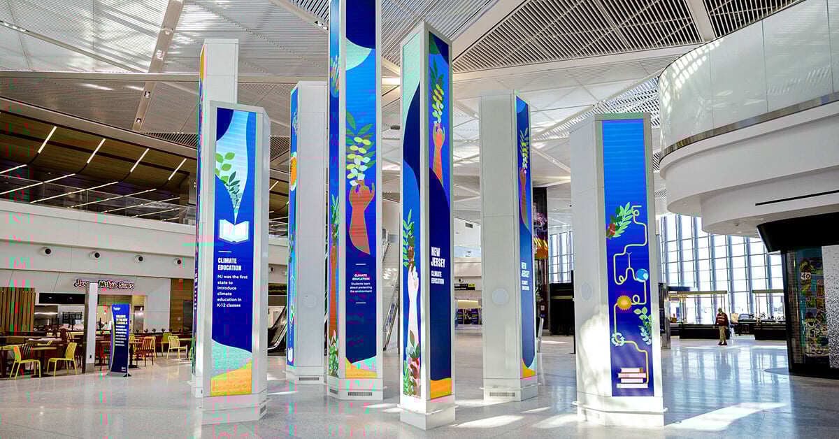 A digital installation at Newark Liberty International Airport (EWR) is a striking example of digital placemaking in a public transit environment.