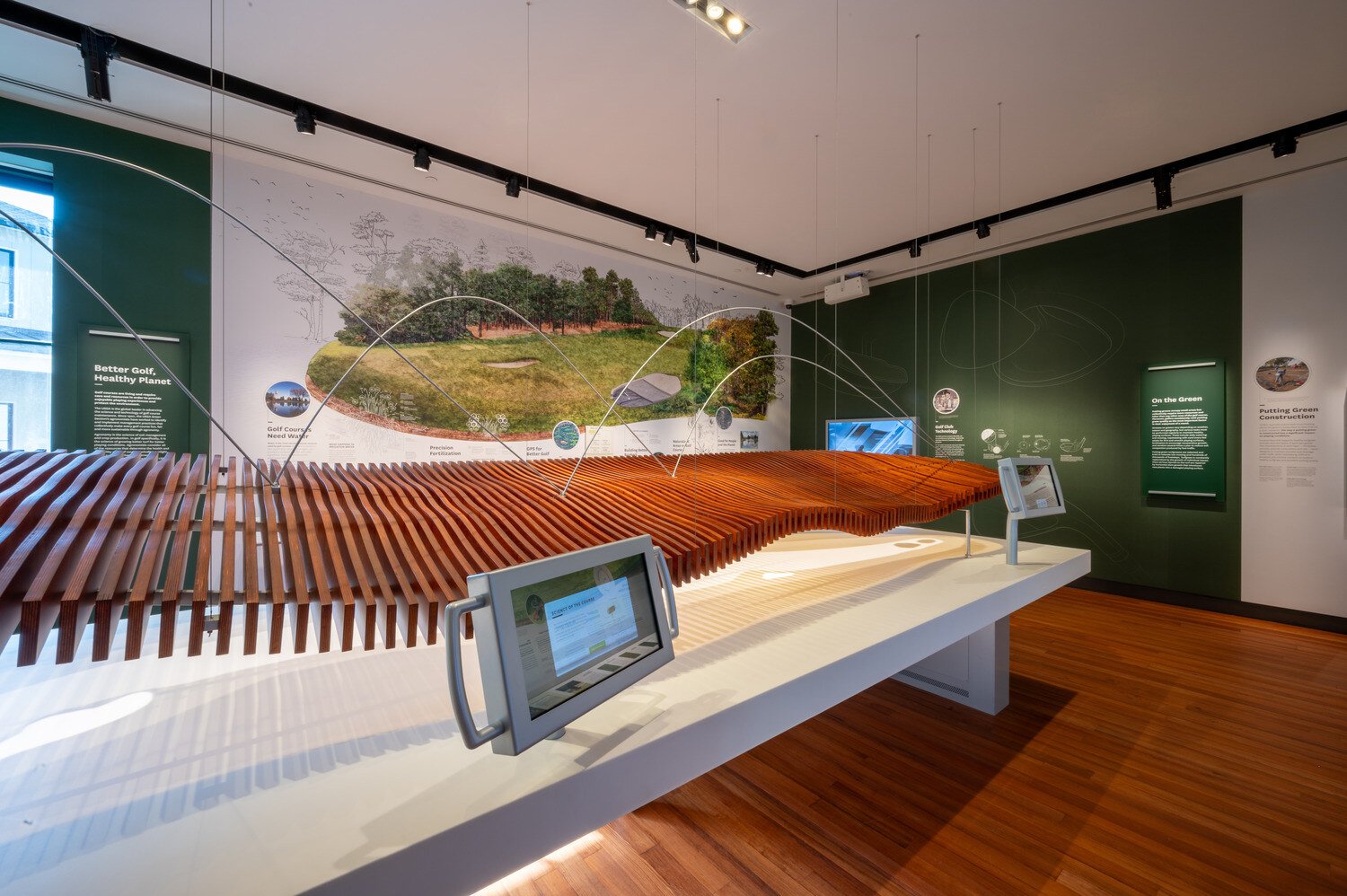 Side view of the interactive table in the science of golf room