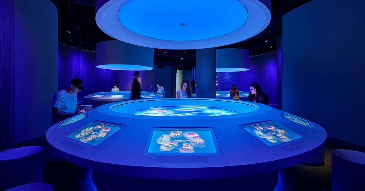 Visitors to a Museum in Los Angeles engaging with an interactive exhibit.