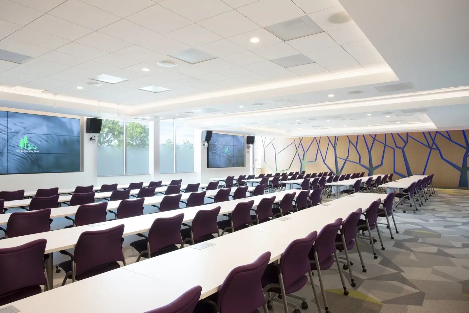 A training room at one of Google's campuses equipped with the latest audio system.